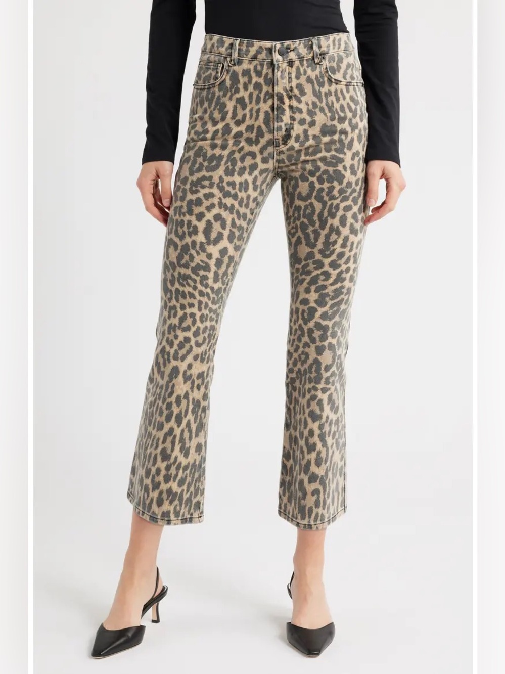 Good American Good Standard Kick Flare Jeans Leopard Animal Print High Rise